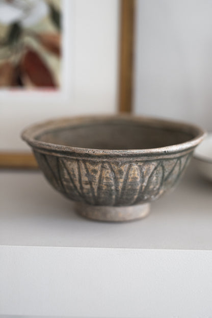 Aged Ceramic Carved Bowl