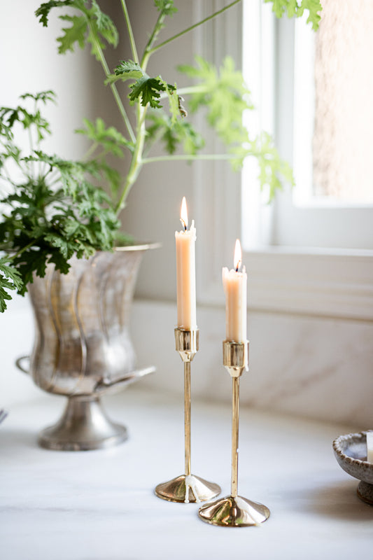 Beeswax Pair of Taper Octagon Candles in Ivory