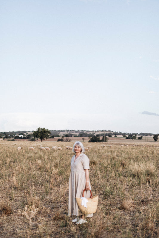 French Linen Midi Dress w/buttons