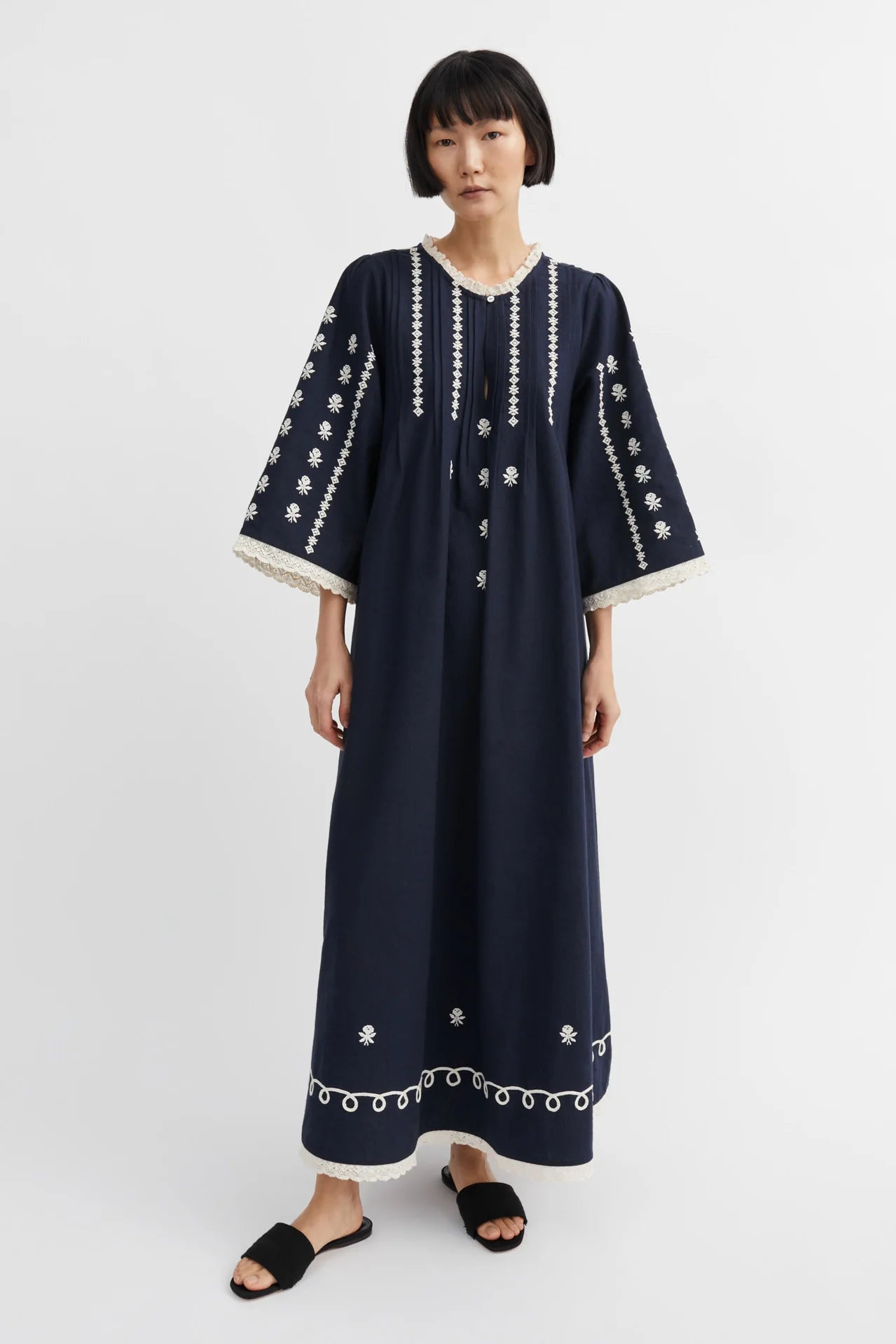 The Freya | Heirloom Event Dress in Navy w/Lace inserts