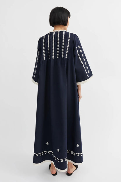 The Freya | Heirloom Event Dress in Navy w/Lace inserts