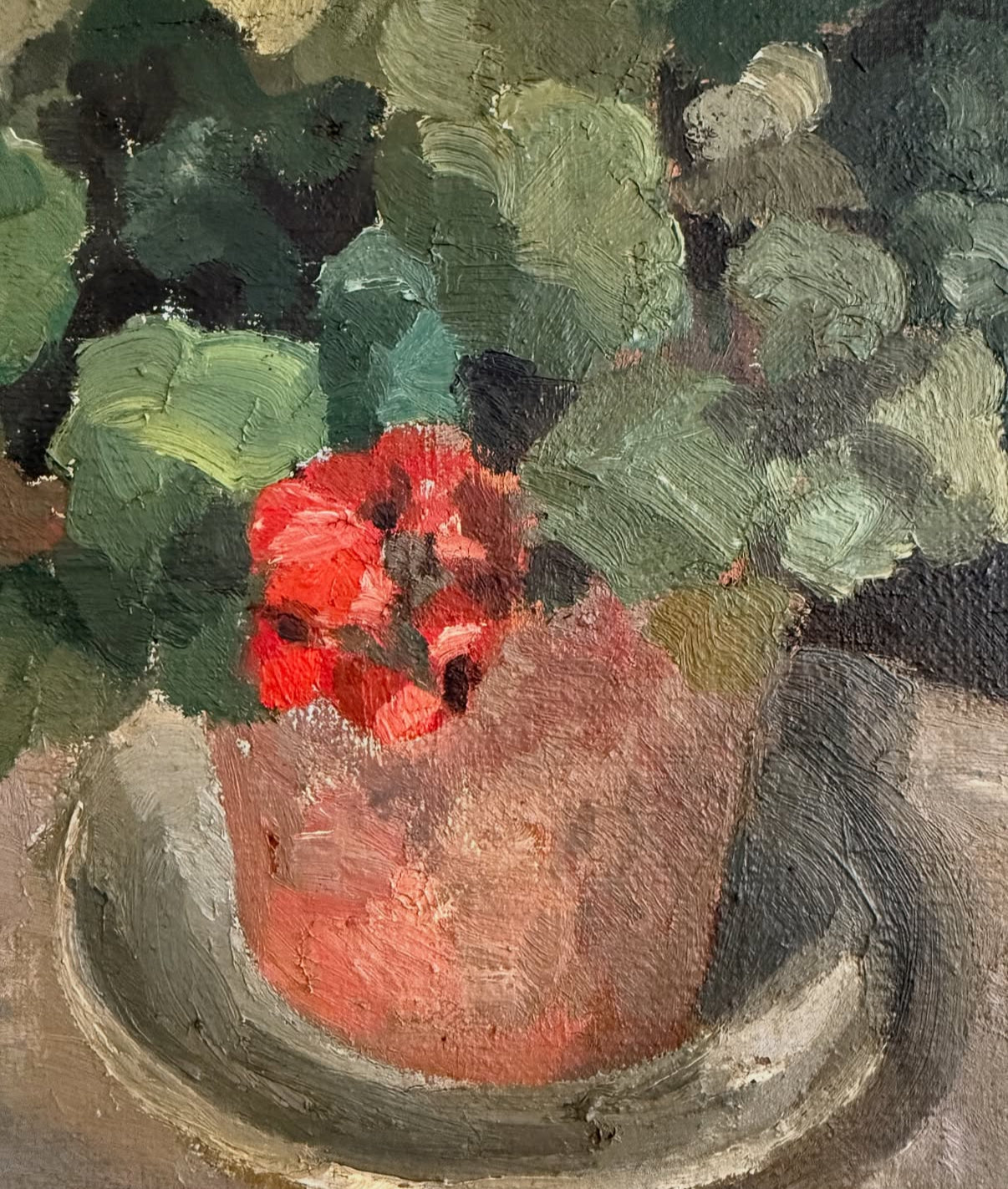 Antique French Artwork | Pot of Geraniums still life