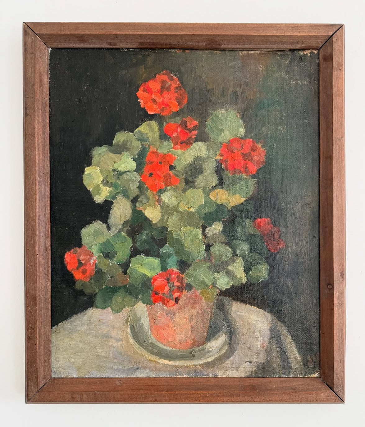 Antique French Artwork | Pot of Geraniums still life