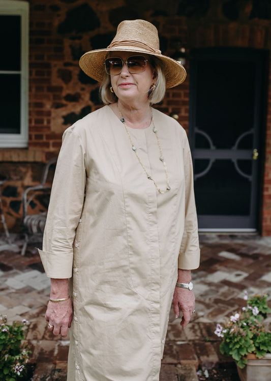 Celine Dress in Sand Poplin