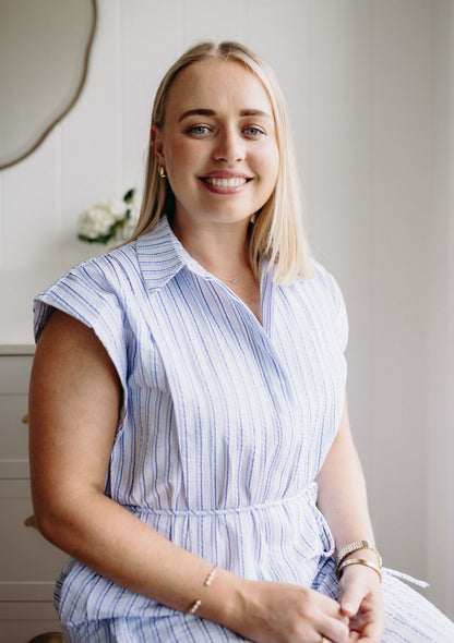 Mona Dress in Blue Strip Seersucker