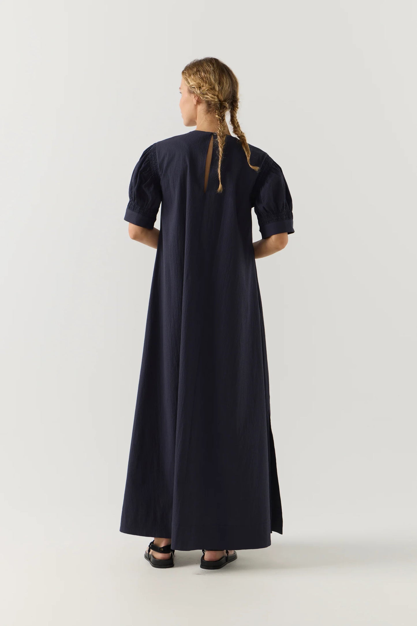 Scottie Dress in Navy Seersucker