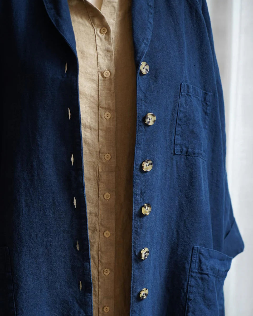 Linden Coat in Mid Weight Linen | Dark Navy