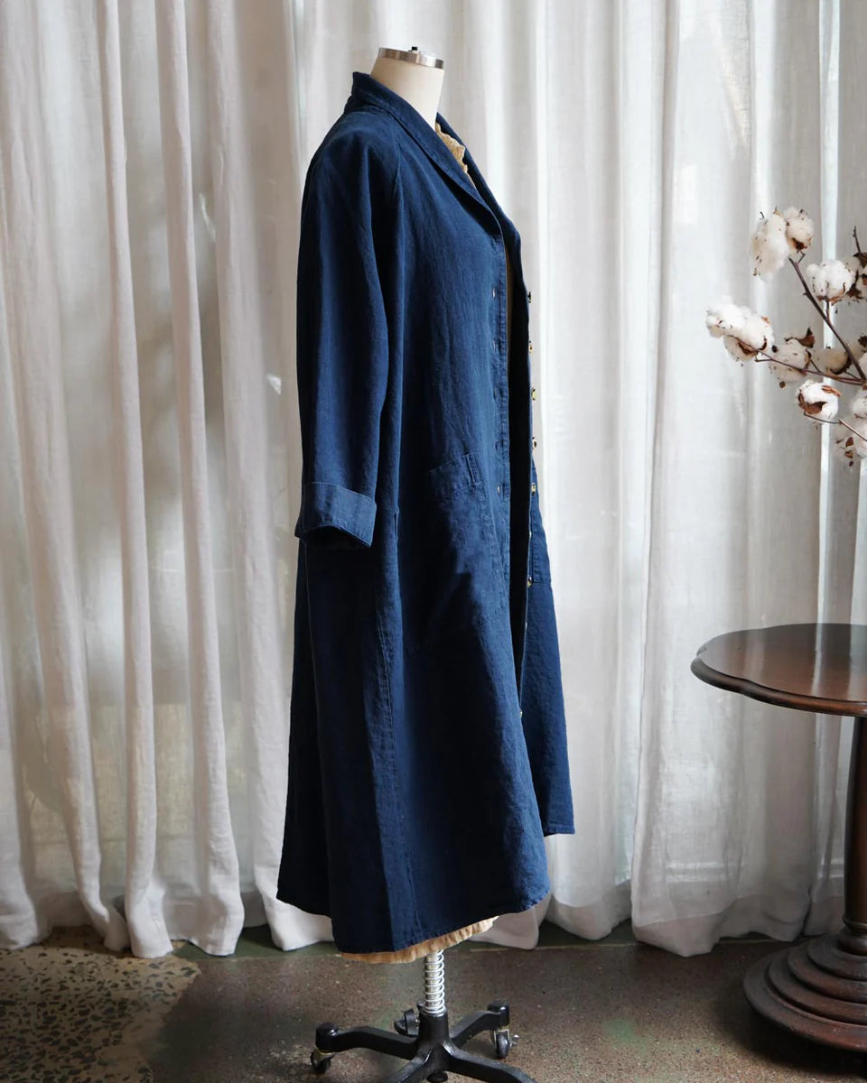 Linden Coat in Mid Weight Linen | Dark Navy