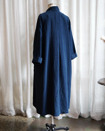 Linden Coat in Mid Weight Linen | Dark Navy
