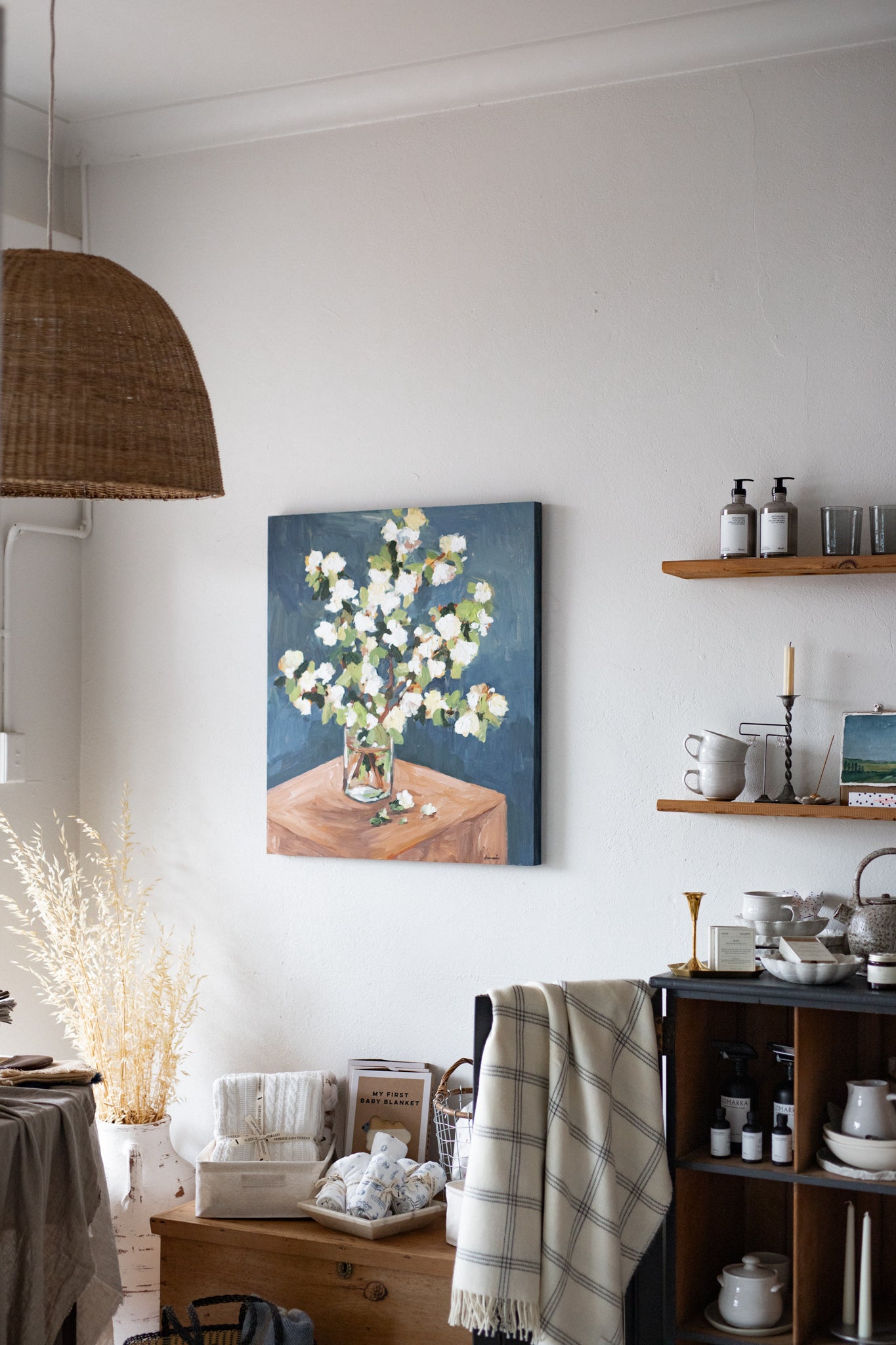 'White Flowers in a Glass' Original Artwork by Jeannie Dolan