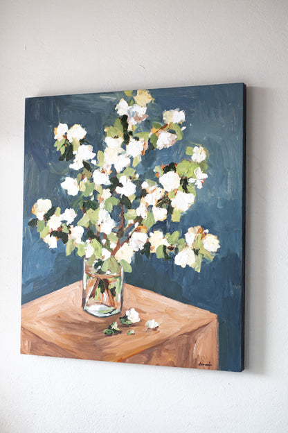 'White Flowers in a Glass' Original Artwork by Jeannie Dolan