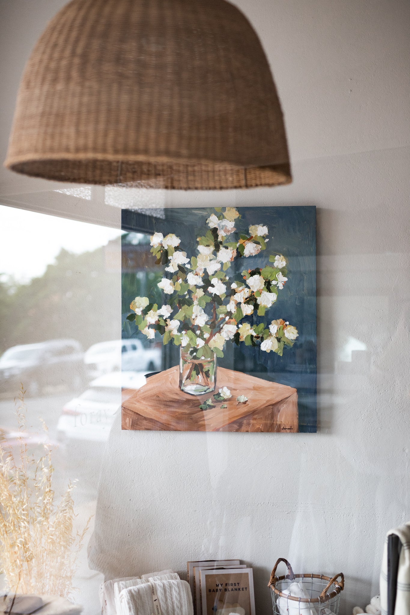 'White Flowers in a Glass' Original Artwork by Jeannie Dolan