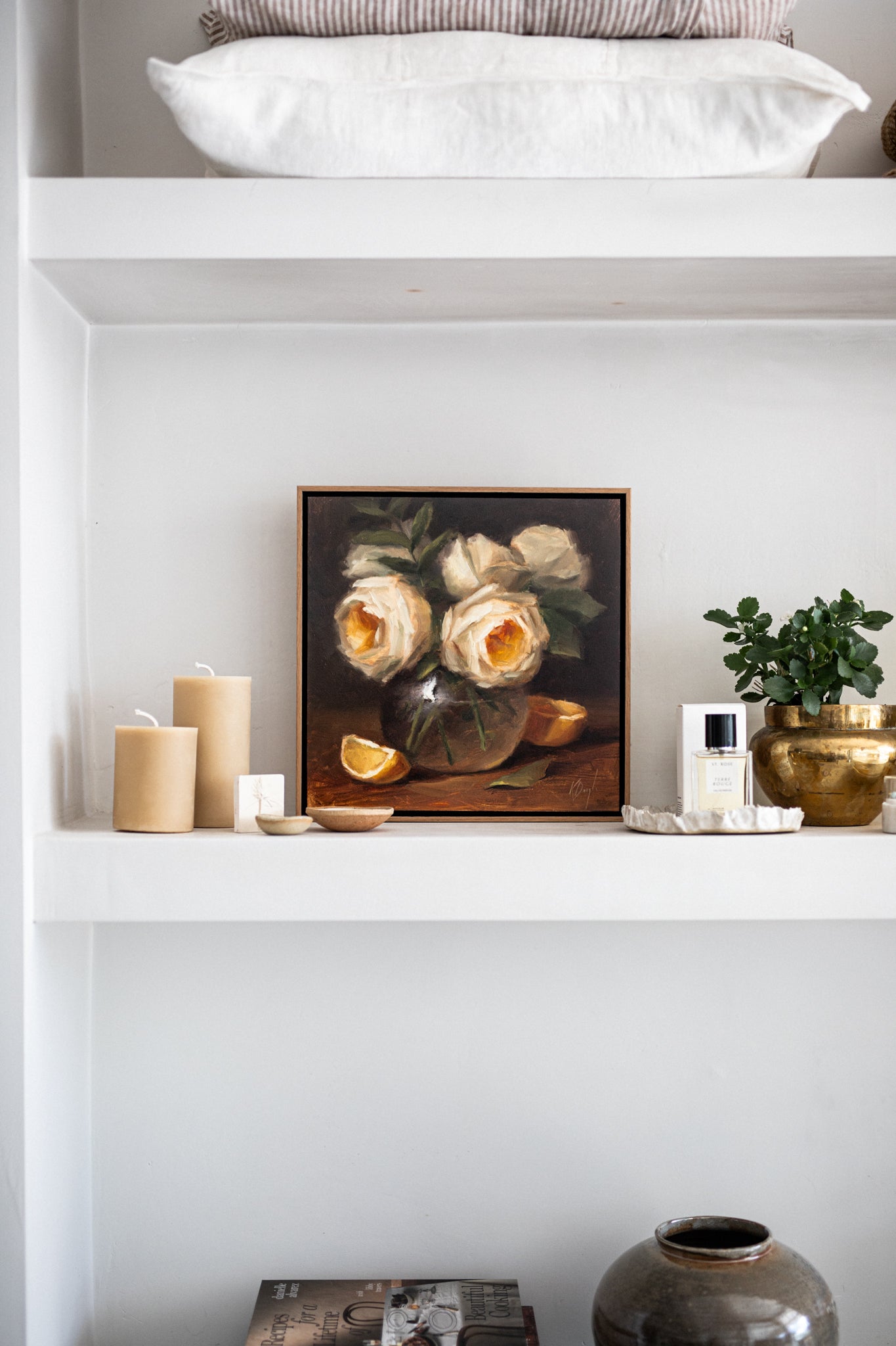 'Yellow Roses in Glass with Lemons' Artwork
