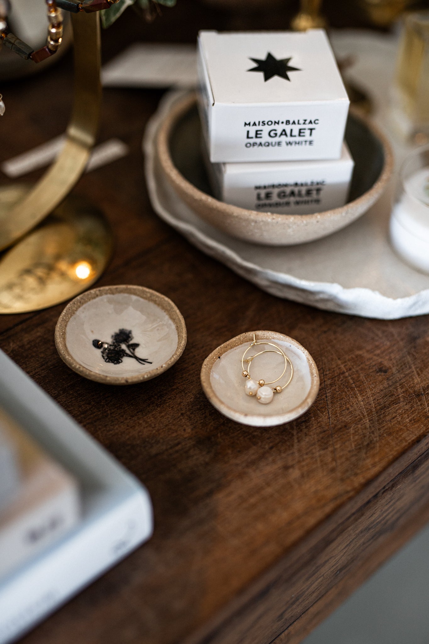 Petite Pair of nesting Ceramic Dishes w/ Floral inprint
