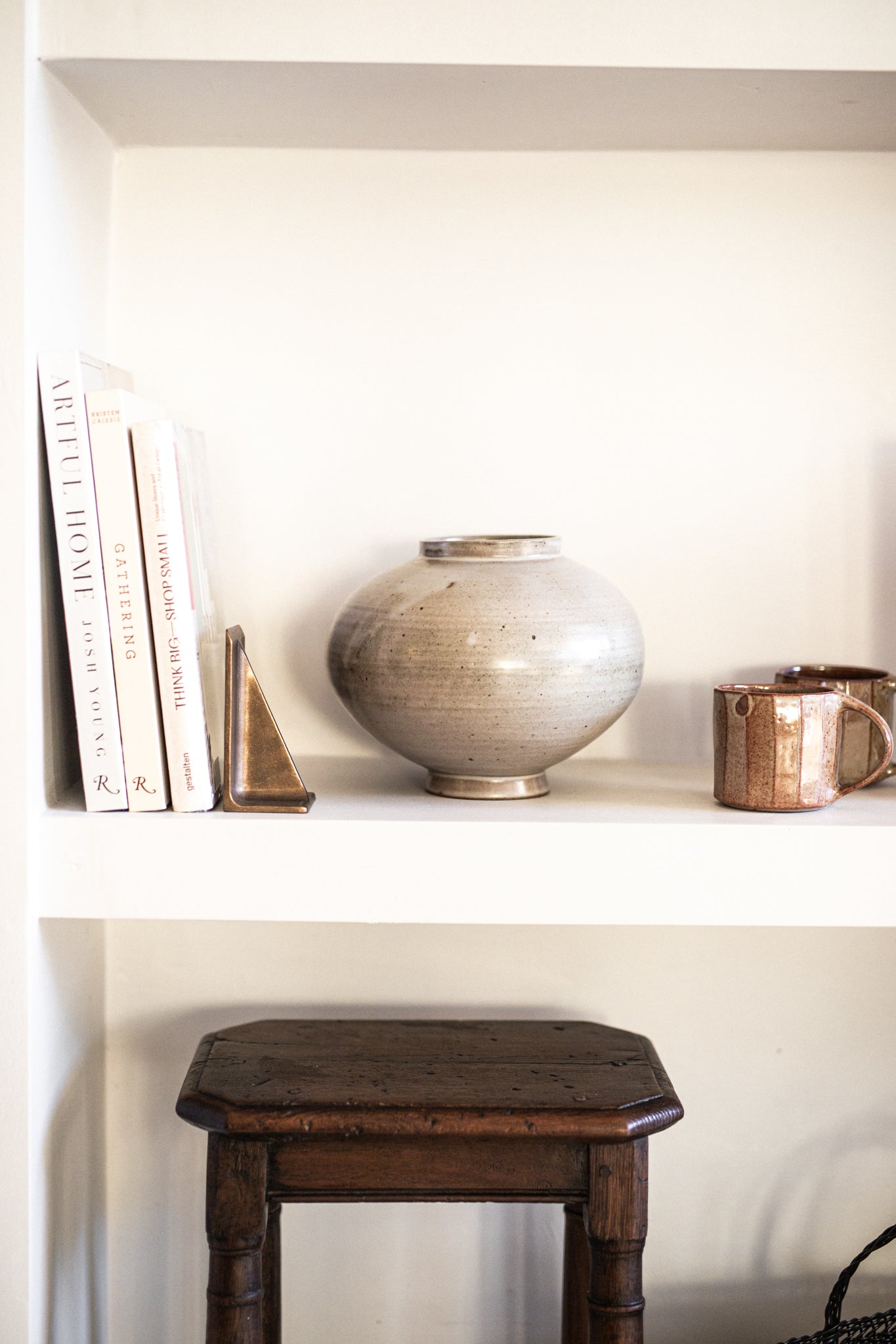 Ceramic Moon Vase in Oat Glaze
