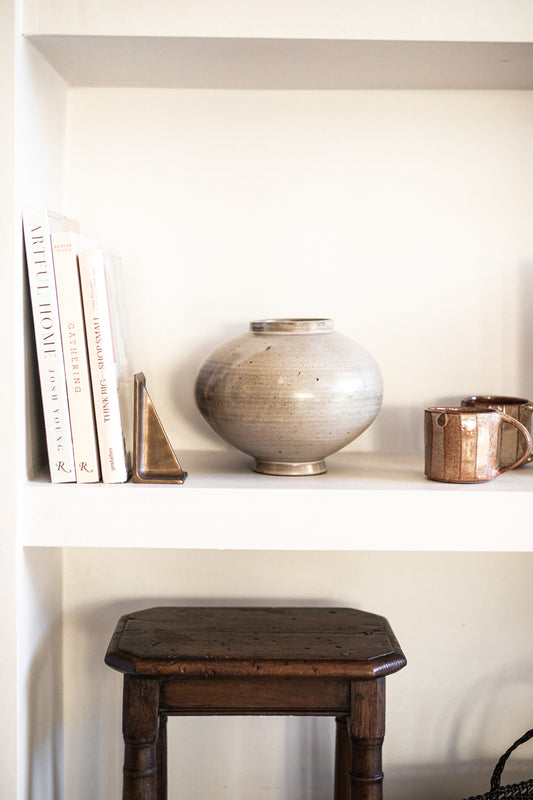 Ceramic Moon Vase in Oat Glaze