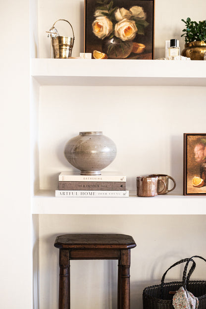 Ceramic Moon Vase in Oat Glaze