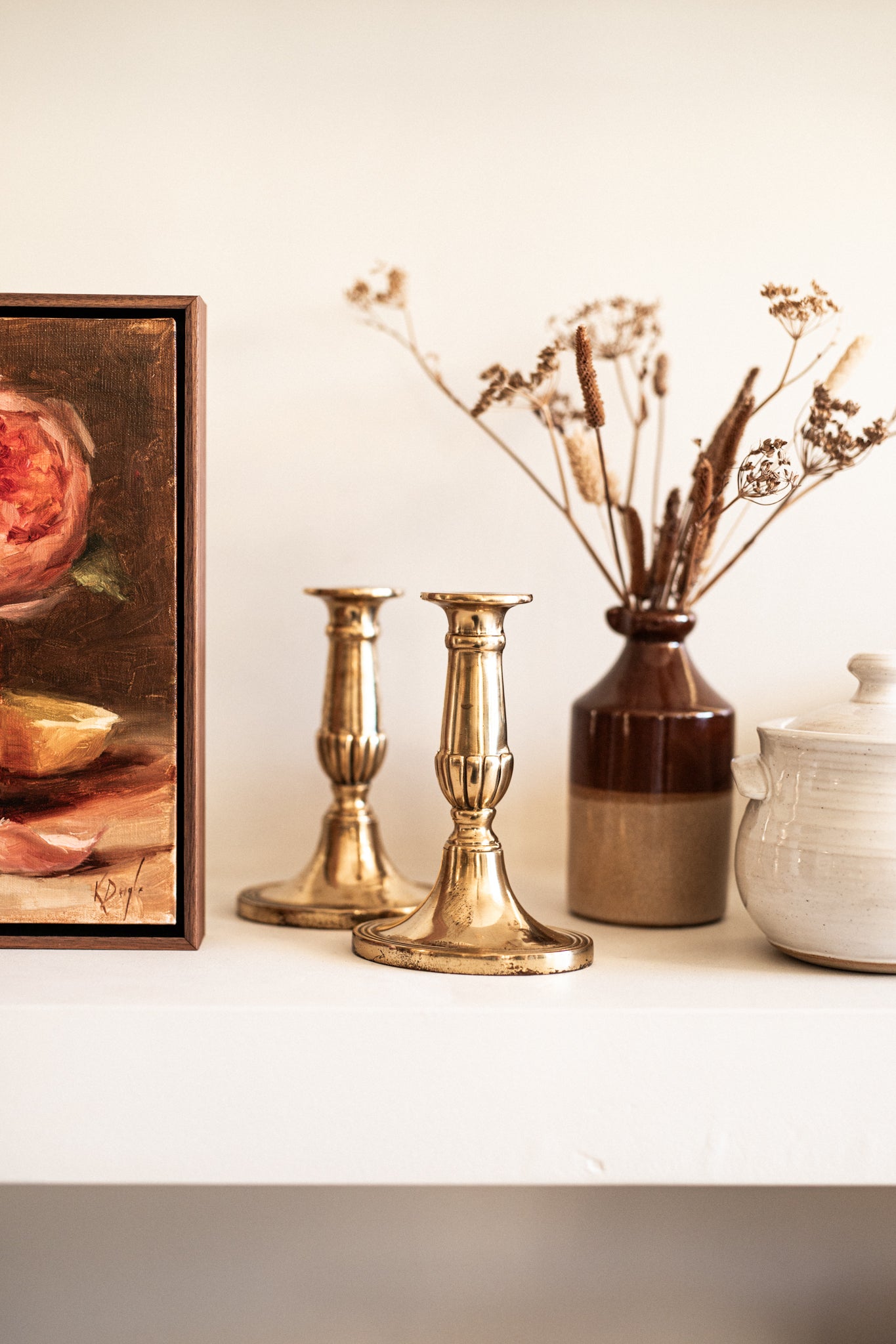Antique Oval Brass Candlestick | Pair