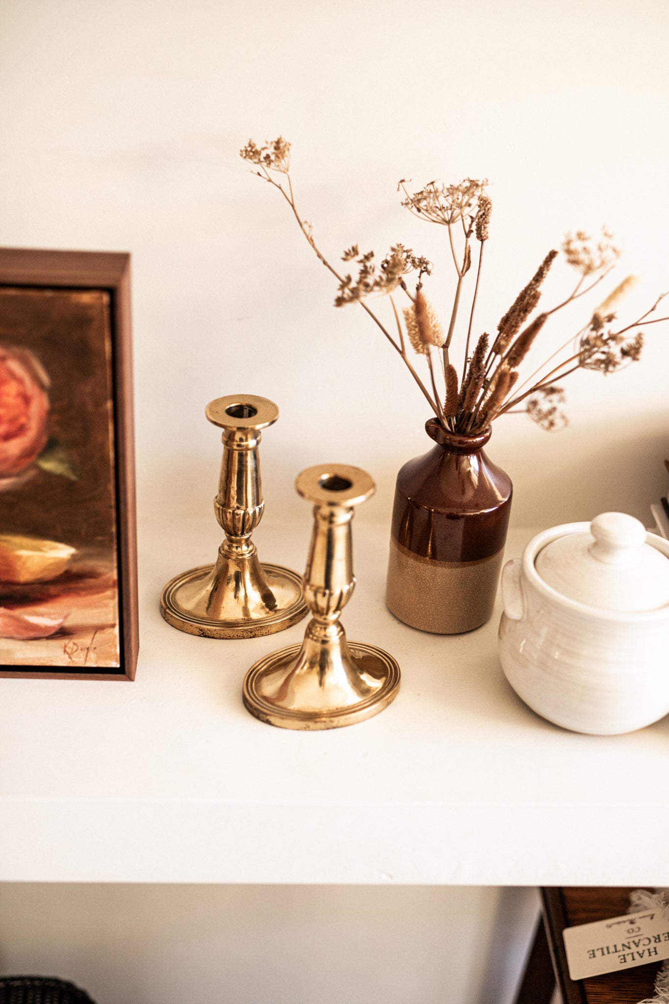 Antique Oval Brass Candlestick | Pair