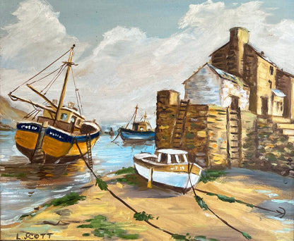 Vintage Artwork of Seaside Village