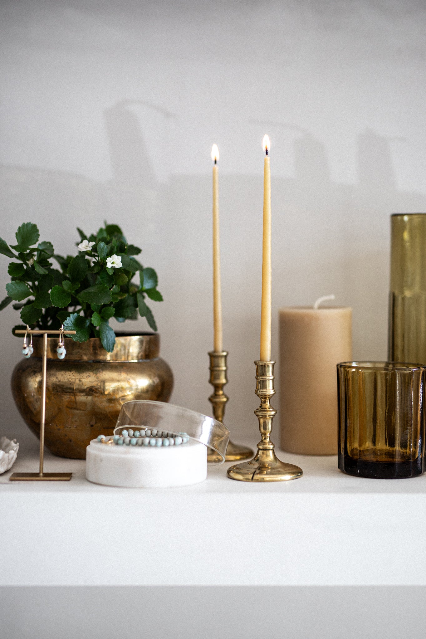 Antique Brass Slender Candlestick | Set of 2