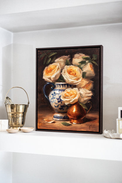 'Yellow Bouquet in Delft Vase with Brass' Artwork