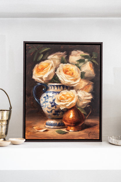 'Yellow Bouquet in Delft Vase with Brass' Artwork