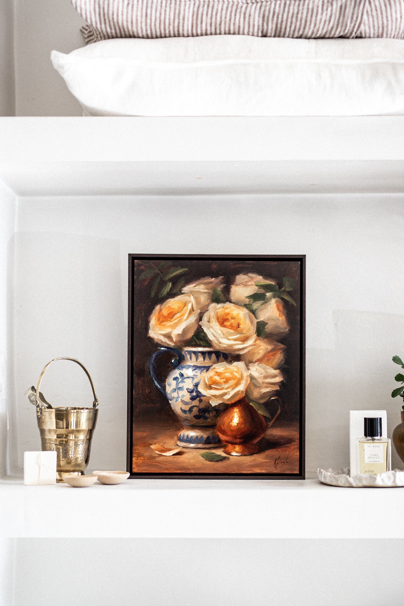 'Yellow Bouquet in Delft Vase with Brass' Artwork