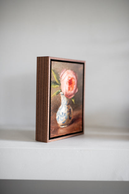 'Tiny David Austin Rose in Delft Vase' Artwork