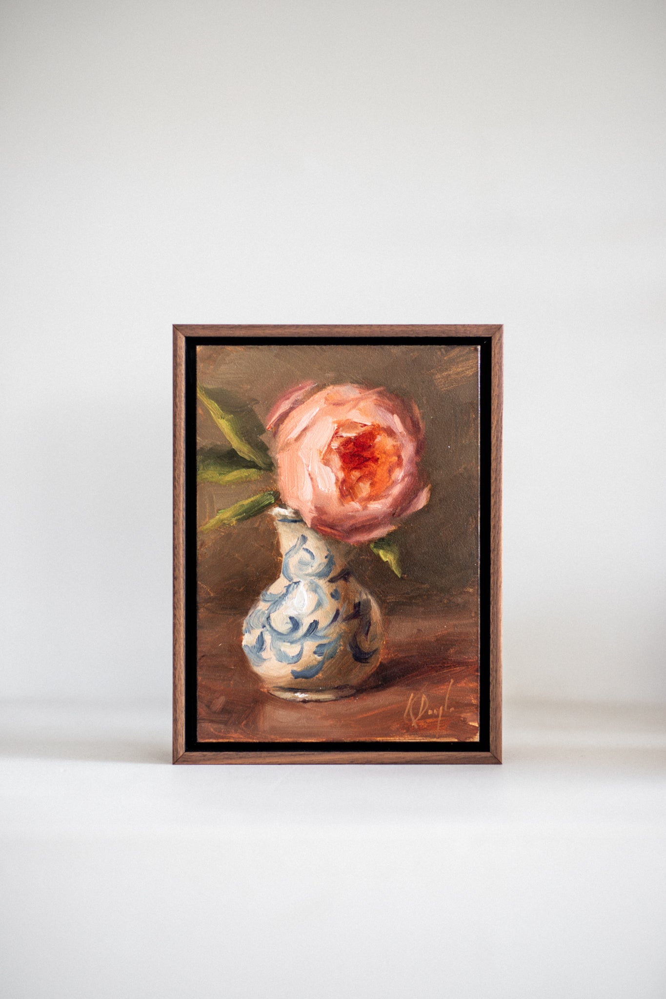 'Tiny David Austin Rose in Delft Vase' Artwork