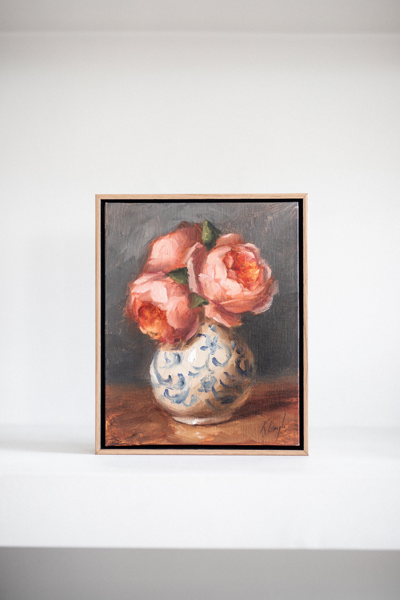 'David Austin Roses in Delft Vase' Artwork