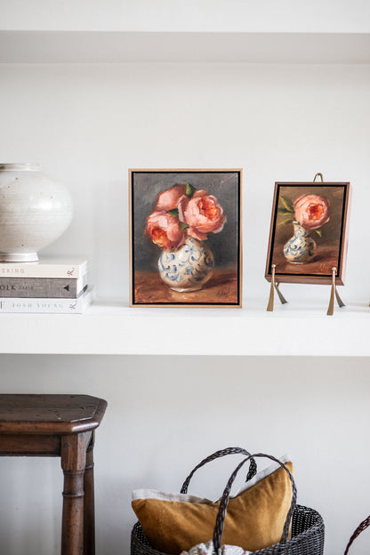 'David Austin Roses in Delft Vase' Artwork