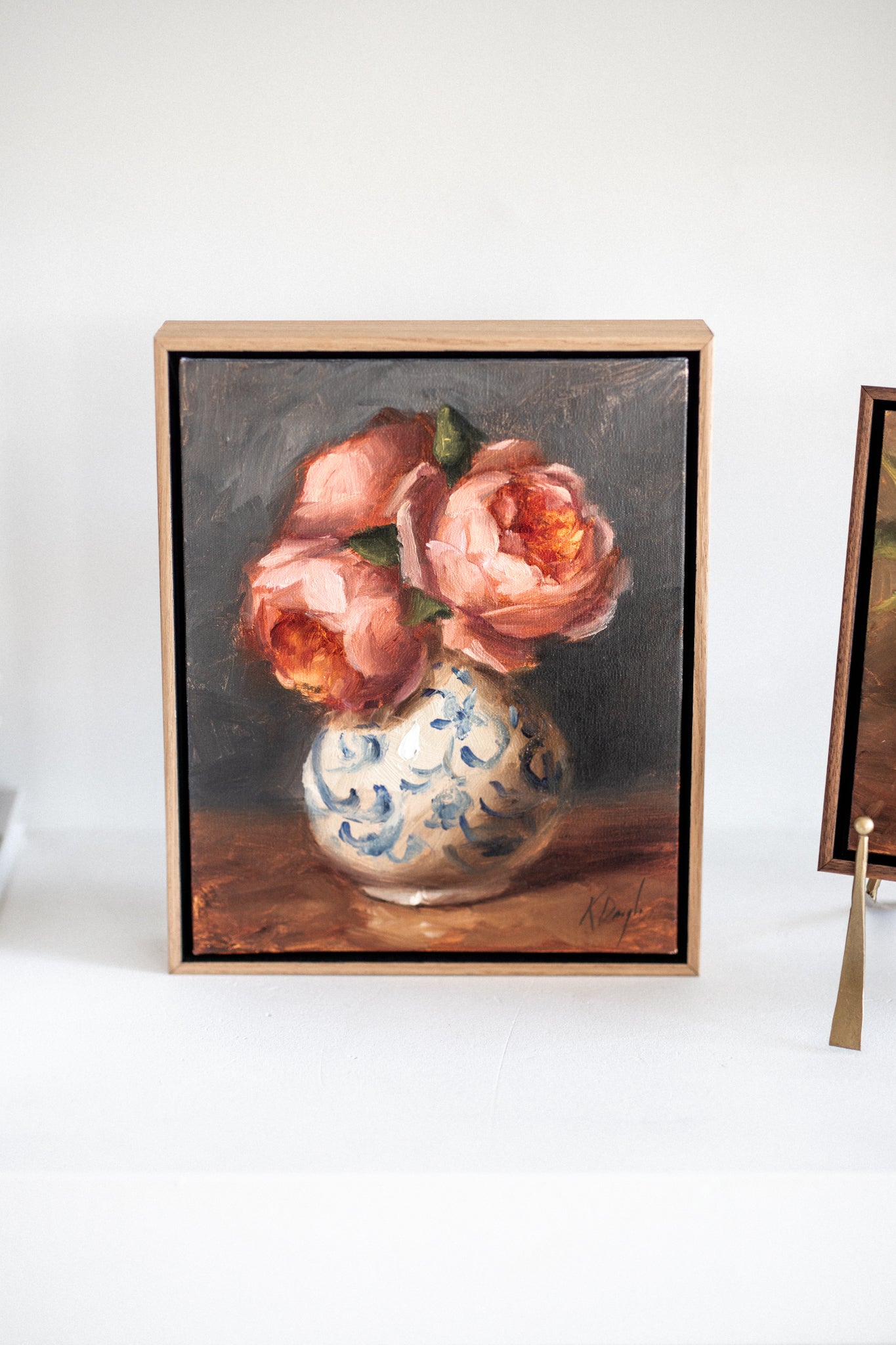 'David Austin Roses in Delft Vase' Artwork