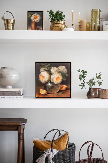 'Yellow Roses in Glass with Lemons' Artwork