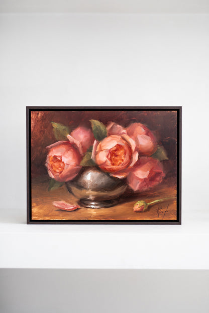 'David Austin Roses in Silver' Artwork