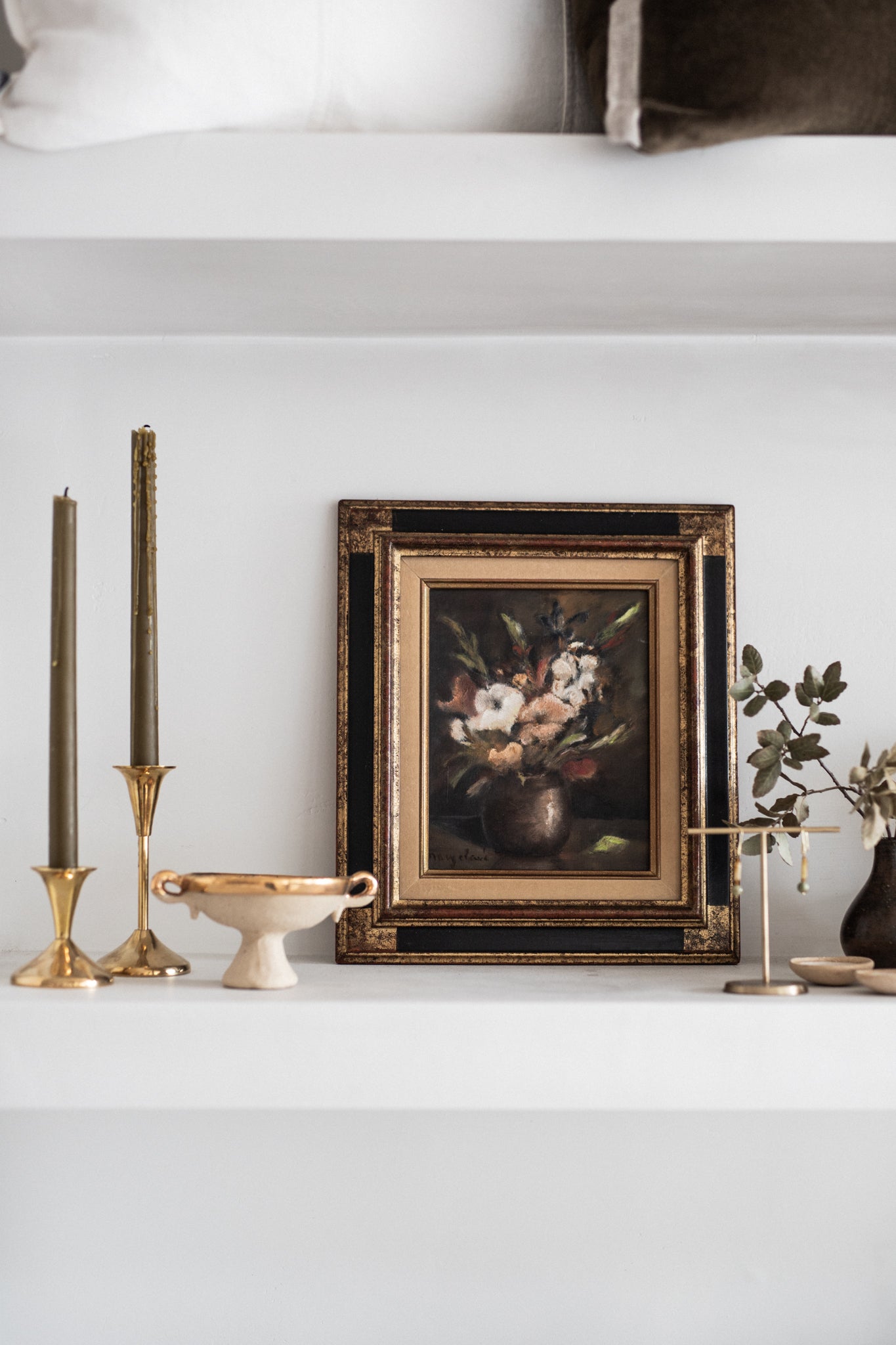 French Antique Floral Oil Painting in Stunning Frame