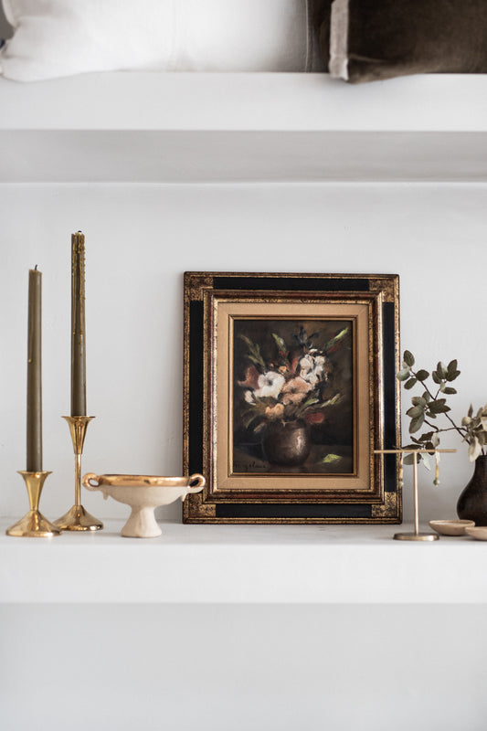 French Antique Floral Oil Painting in Stunning Frame