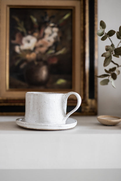 The Classic Mug with matching Saucer | French white
