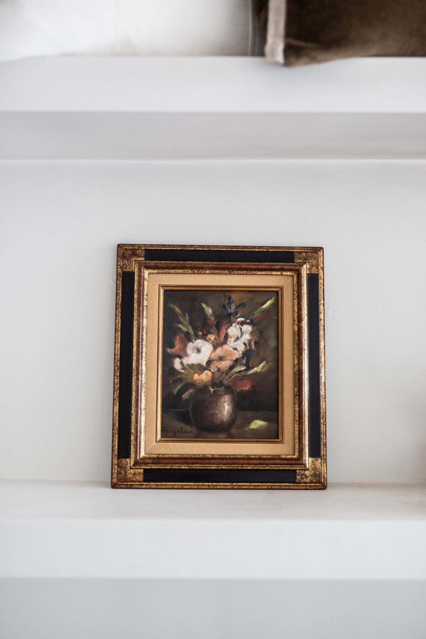 French Antique Floral Oil Painting in Stunning Frame