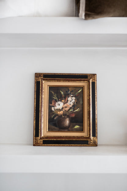 French Antique Floral Oil Painting in Stunning Frame