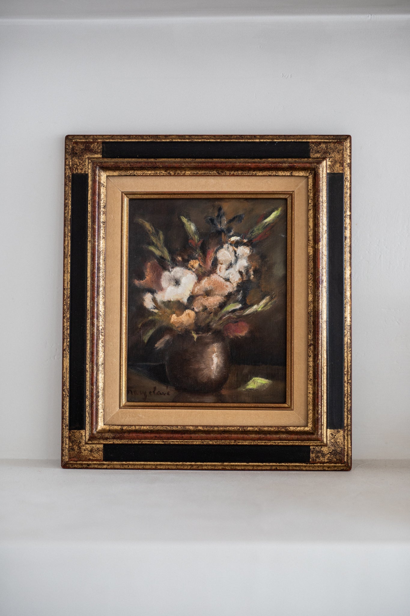 French Antique Floral Oil Painting in Stunning Frame