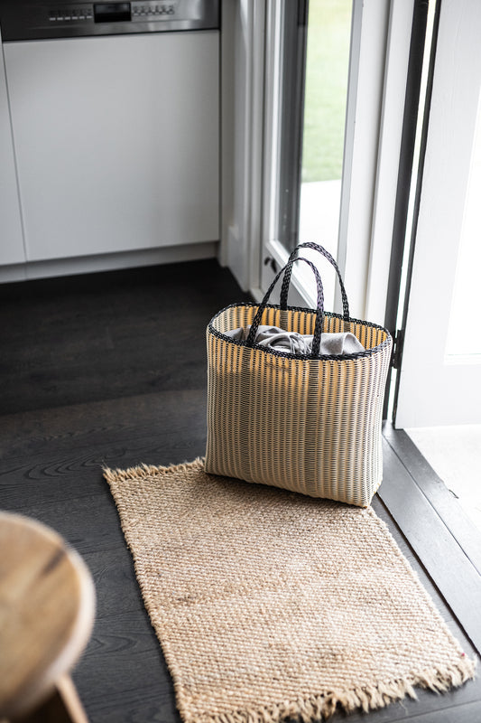 Tall Handwoven Palorosa Basket | Black & Cream