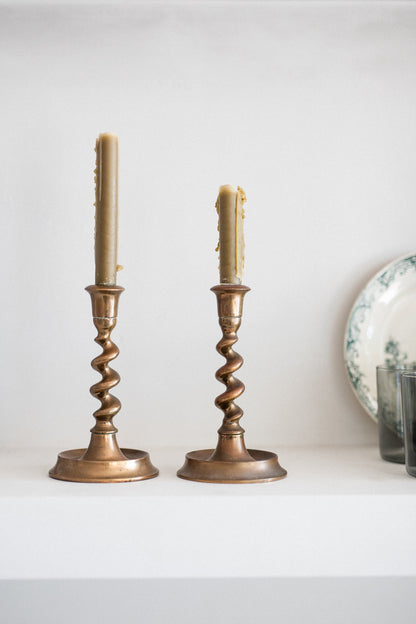 Antique Twist Brass Candlestick | Pair
