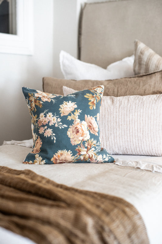 Parisian Cushion Covers made from Antique French Textile | Blue floral