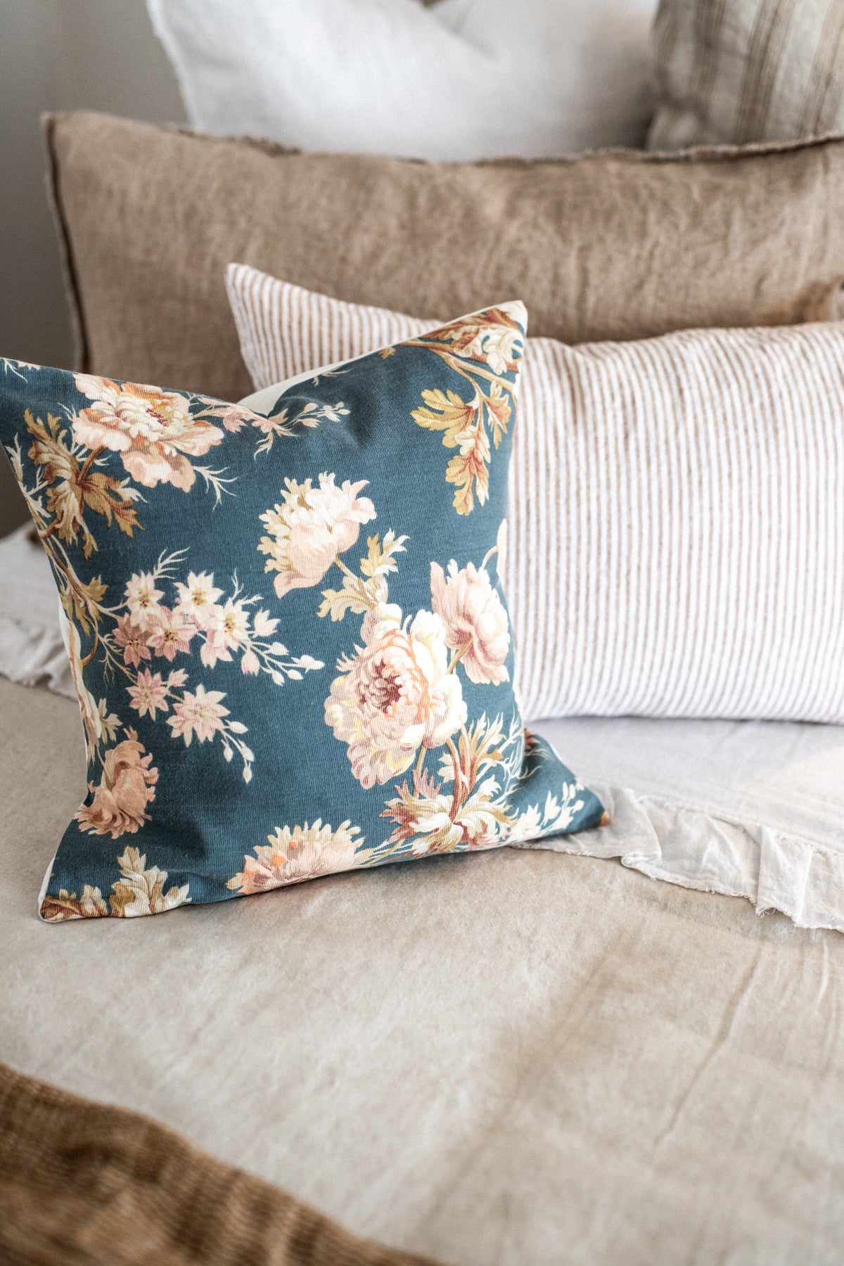 Parisian Cushion Covers made from Antique French Textile | Blue floral