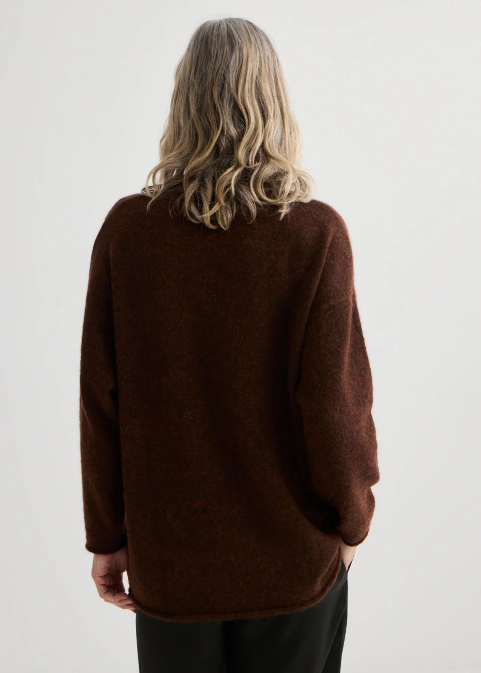 Alpaca Sweater with Scarf Tie in Mahogany Marle