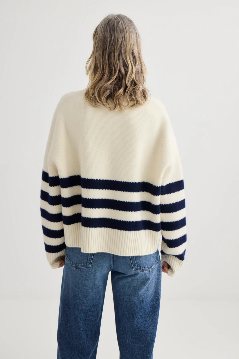 Oversized Merino Stripe Crew - Ivory / Dark Navy