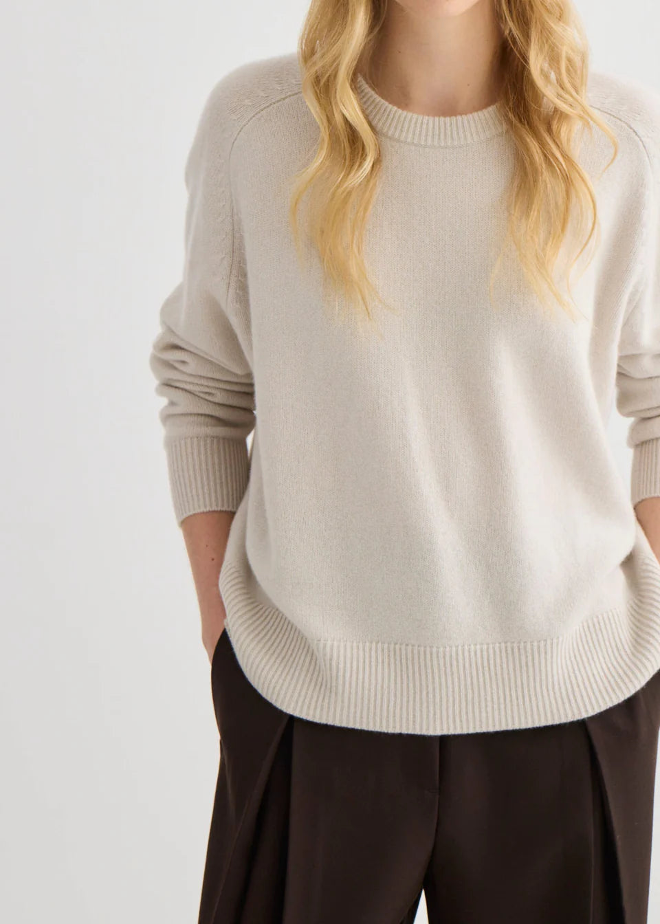 Oversized Pure Cashmere Crew Neck - Oyster