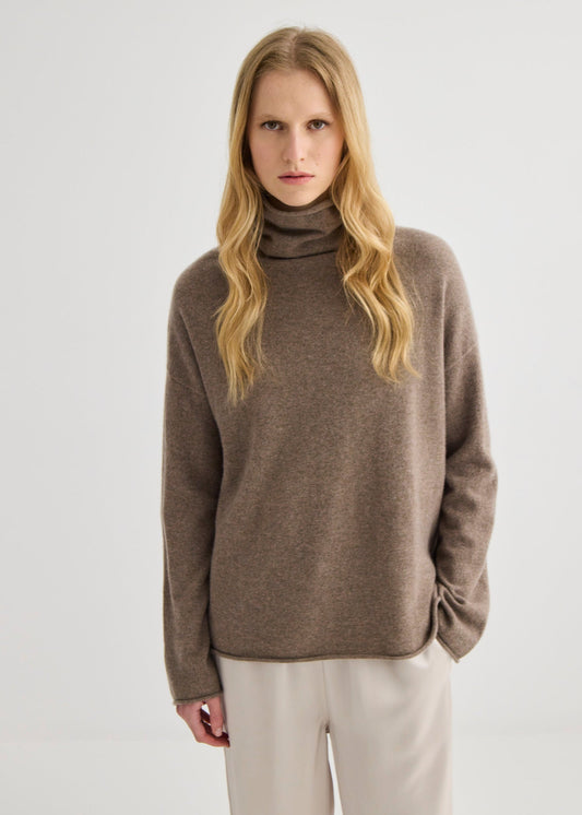 Mara Cashmere Funnel Neck Cocoa Marle - Front
