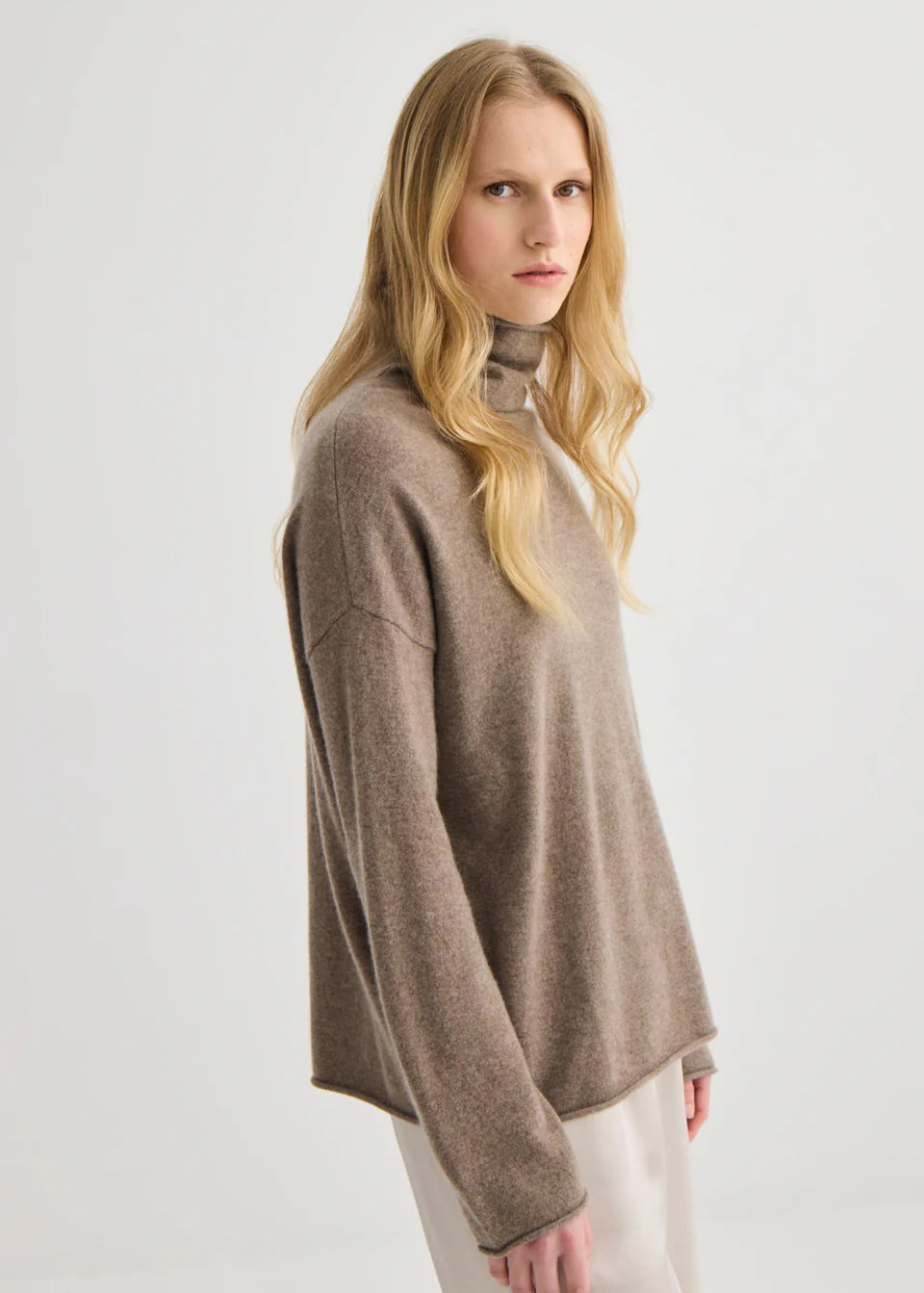 Mara Cashmere Funnel Neck - Cocoa Marle
